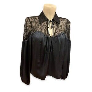 Ramy Brook Rosemary Lace-Trimmed Boho Blouse - Navy Size XS- NWOT - MSRP 385.00